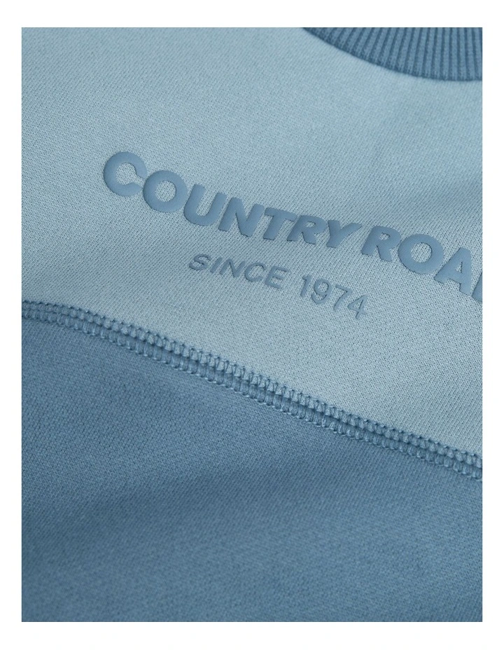 Australian Cotton Spliced Logo Sweat in Faded Blue